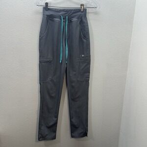 FIGS Yola Skinny Scrub Pants Womens XXS Gray Cargo Pocket Technical Collection
